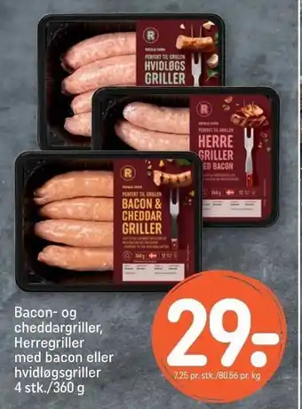 REMA 1000 Bacon- og cheddargriller, herregriller med bacon eller hvidløgsgriller 4 stk tilbud