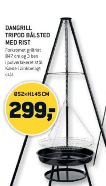 XL-BYG DANGRILL TRIPOD BÅLSTED MED RIST tilbud