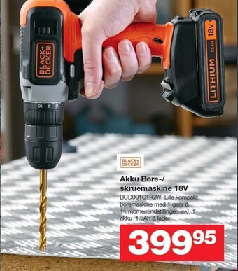 Bauhaus Black+decker akku bore-/skruemaskine 18v tilbud