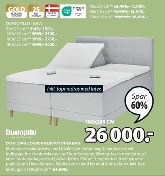 JYSK DUNLOPILLO E300 ELEVATIONSSENG tilbud