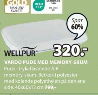 JYSK VARDO PUDE MED MEMORY-SKUM tilbud