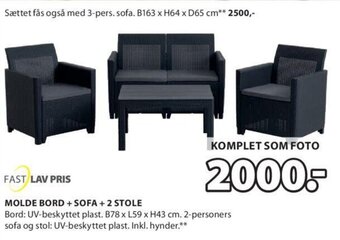JYSK MOLDE BORD + SOFA+2 STOLE tilbud