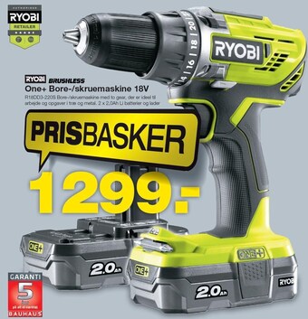 Bauhaus Ryobi one+ bore-/skruemaskine 18v tilbud