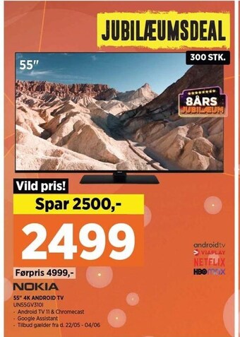 Power Nokia 55 4k android tv tilbud