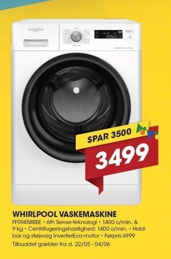 Punkt1 Whirlpool vaskemaskine tilbud