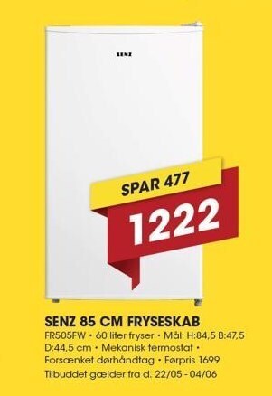 Punkt1 Senz 85 cm fryseskab tilbud