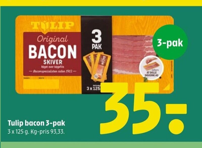 Tulip bacon 3pak tilbud hos Coop 365