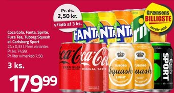 Fleggaard Coca Cola, Fanta, Sprite, Fuze Tea, Tuborg Squash el. Carlsberg Sport tilbud