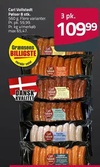 Fleggaard Carl Vollstedt Pølser 8 stk. 560 g. tilbud