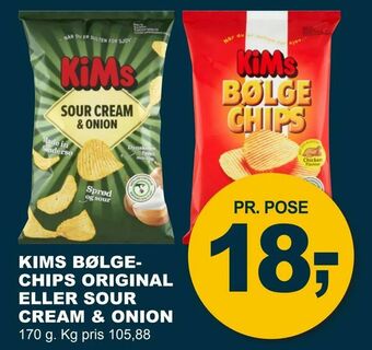 Let-Køb Kims bølgechips original eller sour cream & onion tilbud