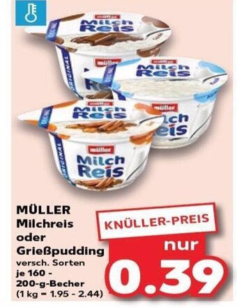 Kaufland DE MÜLLER Milchreis oder Grießpudding tilbud