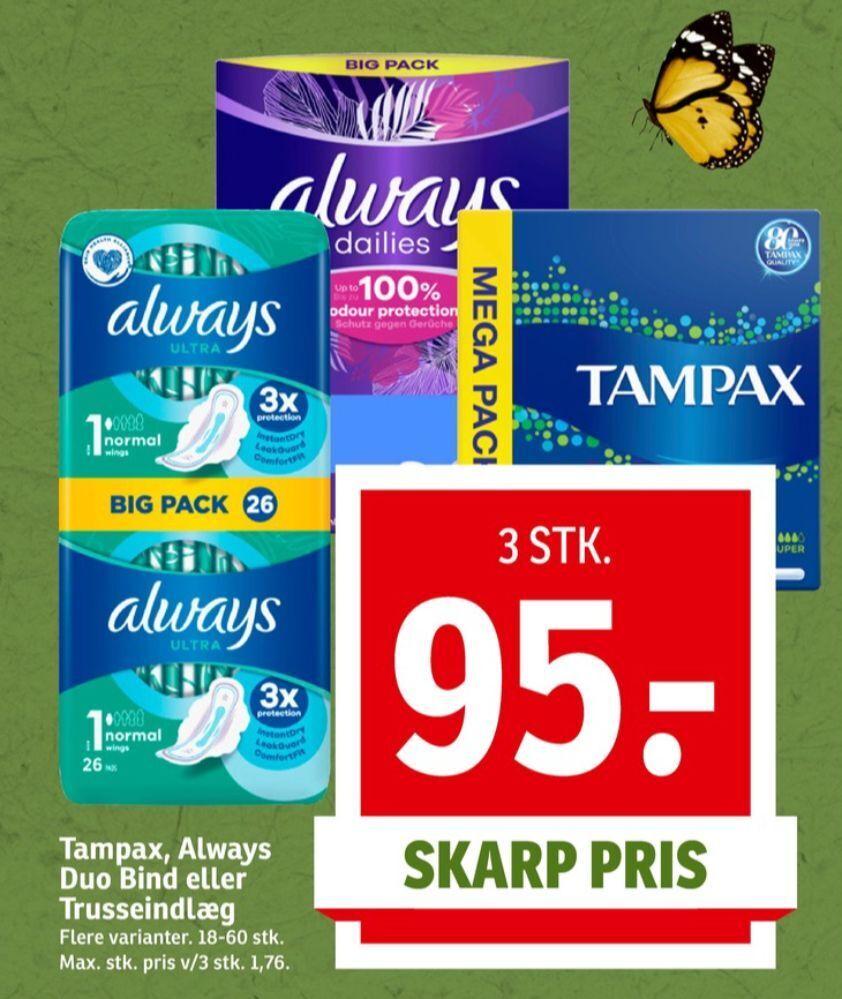 Tampax tamponer tilbud hos SPAR