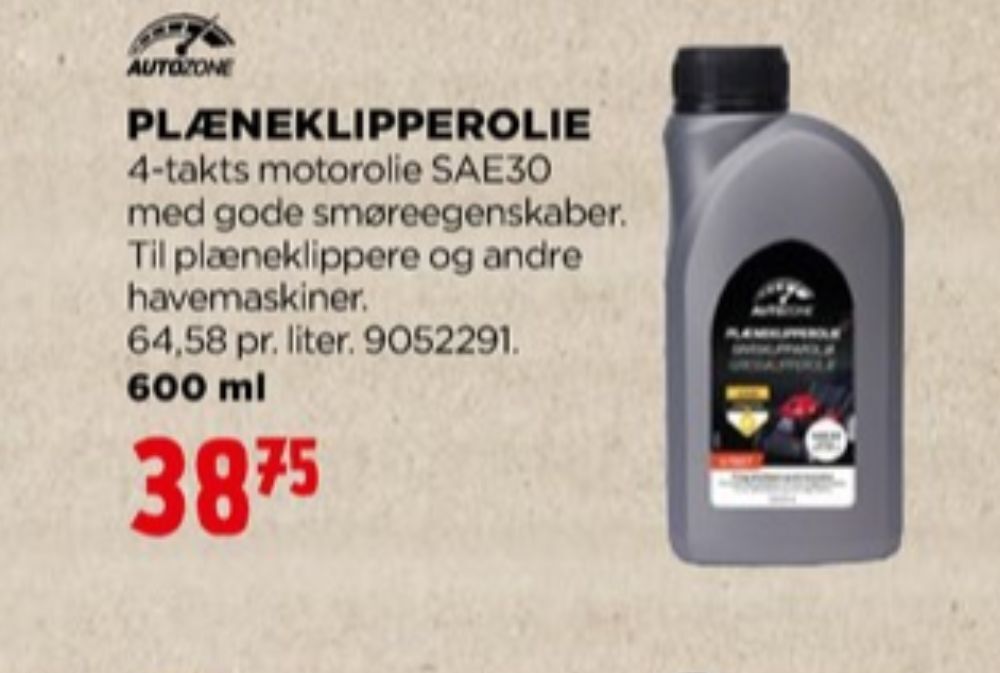 Autozone plæneklipperolie tilbud hos jem & fix