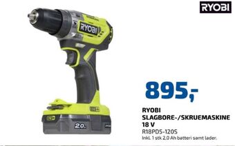 Davidsen Ryobi slagboremaskine-/skruemaskine tilbud