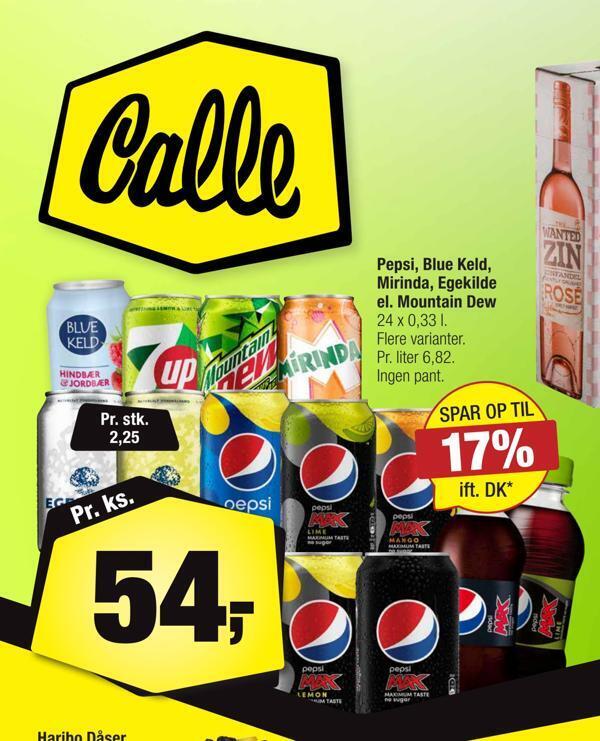 Calle Pepsi, blue keld, mirinda, egekilde el. mountain dew tilbud