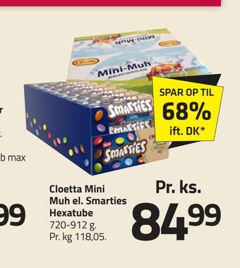 Fleggaard Cloetta mini muh el. smarties hexatube tilbud