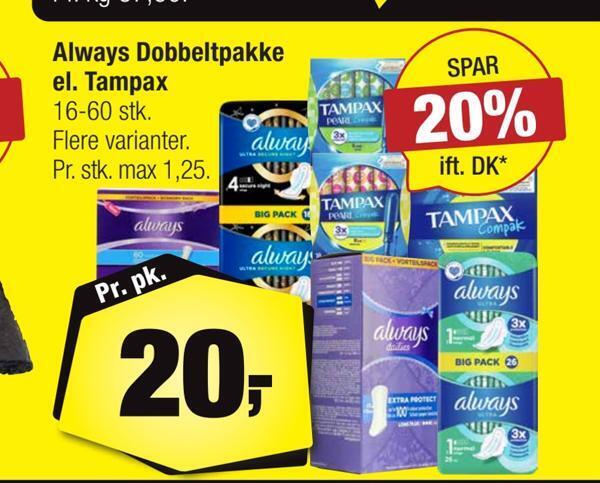 Calle Always dobbeltpakke el. tampax tilbud