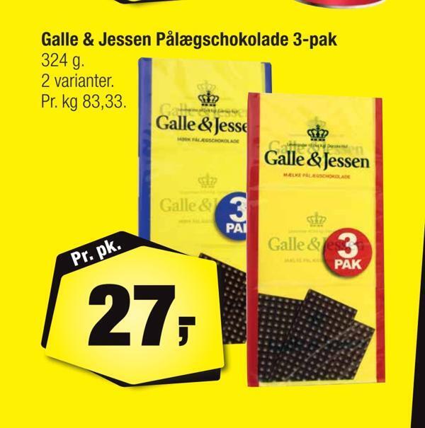 Calle Galle & jessen pålægschokolade 3-pak tilbud