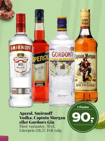 Dagli'Brugsen Aperol, smirnoff vodka, captain morgan eller gordon's gin tilbud