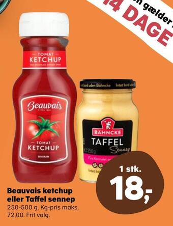 Kvickly Beauvais ketchup eller taffel sennep tilbud
