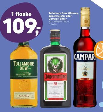 Kvickly Tullamore dew whiskey, jägermeister eller campari bitter tilbud