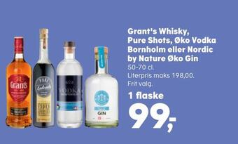 Kvickly Grant's whisky, pure shots, øko vodka bornholm eller nordic by nature øko gin tilbud