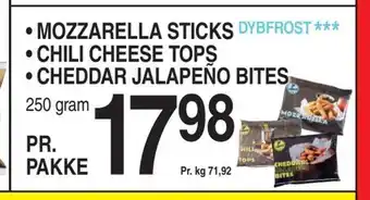 ABC Lavpris Mozzarella sticks • chili cheese tops • cheddar jalapeño bites tilbud