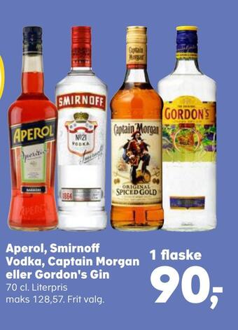 SuperBrugsen Aperol, smirnoff vodka, captain morgan eller gordon's gin tilbud
