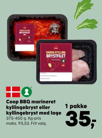 SuperBrugsen Coop bbq marineret kyllingebryst eller kyllingebryst med lage tilbud