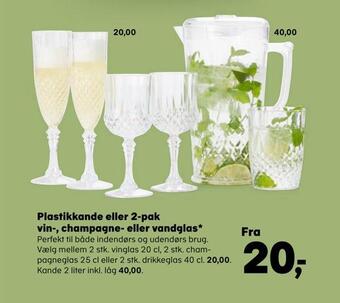 Plastikkande eller 2-pak vin-, champagne- eller vandglas