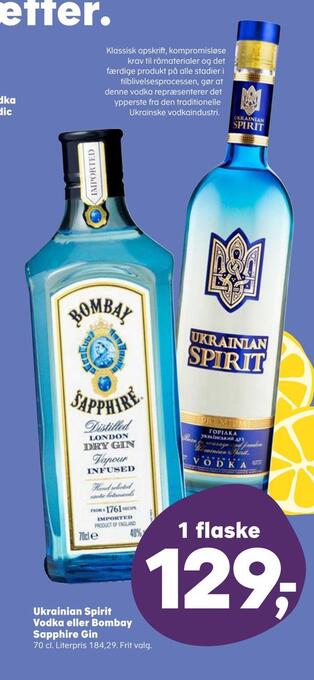 SuperBrugsen Ukrainian spirit vodka eller bombay sapphire gin tilbud