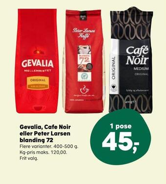 SuperBrugsen Gevalia, cafe noir eller peter larsen blanding 72 tilbud
