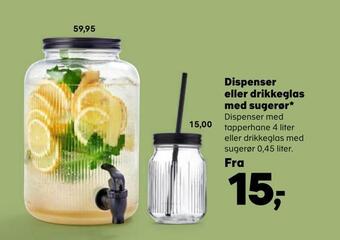 Dispenser eller drikkeglas med sugerør