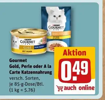 REWE DE Gourmet Gold, Perle oder A la Carte Katzennahrung tilbud