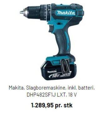 Silvan Makita, Slagboremaskine, inkl. batteri, DHP482SF1J LXT, 18 V tilbud