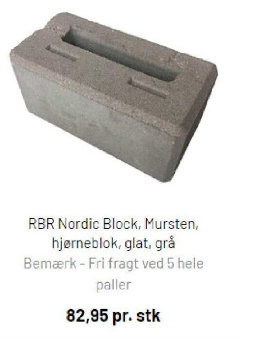 Silvan RBR Nordic Block, Mursten, hjørneblok, glat, grå tilbud