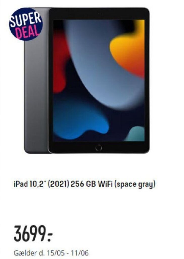 Elgiganten iPad 10,2" (2021) 256 GB WiFi (space gray) tilbud