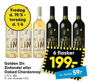 Bilka Golden Zin Zinfandel eller Oaked Chardonnay tilbud