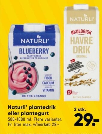 Bilka Naturli' plantedrik eller plantegurt tilbud
