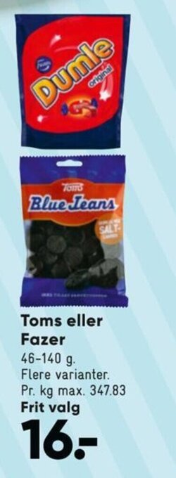 Bilka Toms eller Fazer tilbud
