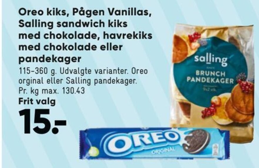 Oreo kiks, Pågen Vanillas, Salling sandwich kiks med chokolade