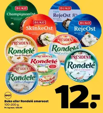 Netto Buko eller Rondelé smøreost 100-200 g. tilbud