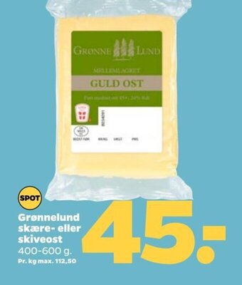 Netto Grønnelund skære- eller skiveost tilbud