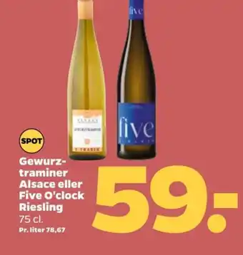 Netto Gewurz-traminer Alsace eller Five O'clock Riesling tilbud