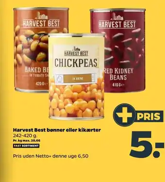 Netto Harvest Best bønner eller kikærter 242-420 g. tilbud