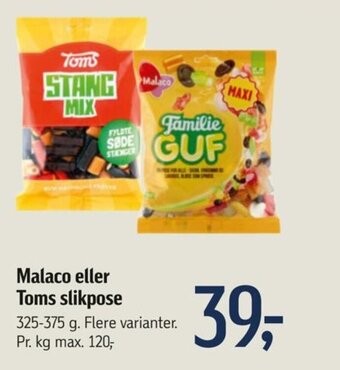Føtex Malaco eller Toms slikpose tilbud