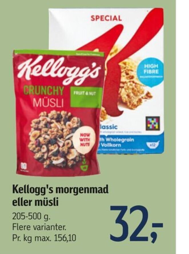 Føtex Kellogg's morgenmad eller müsli tilbud