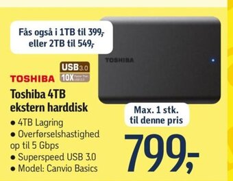 Føtex TOSHIBA 4TB ekstern harddisk tilbud