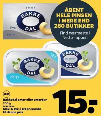 Netto Bakkedal smør el. smørbar tilbud