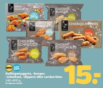 Netto Kyllingenuggets, -burger, -schnitzel, -dippers el. cordon bleu tilbud